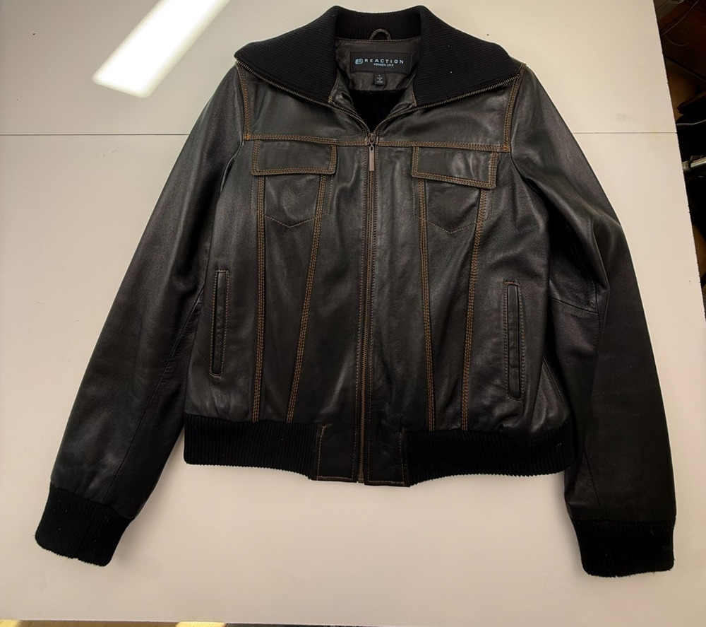 Kenneth Cole Reaction Choco Ladies Leather Jacket w/ Faux Fur Liner & Knit